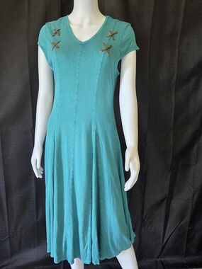 Back In The Saddle Turquoise V-Neck Fit & Flare Western Prairie Dress